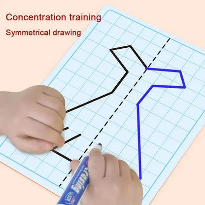 Kids Symmetrical Drawing Toy Cartoon Lattice Writing Board Reusable Pen
