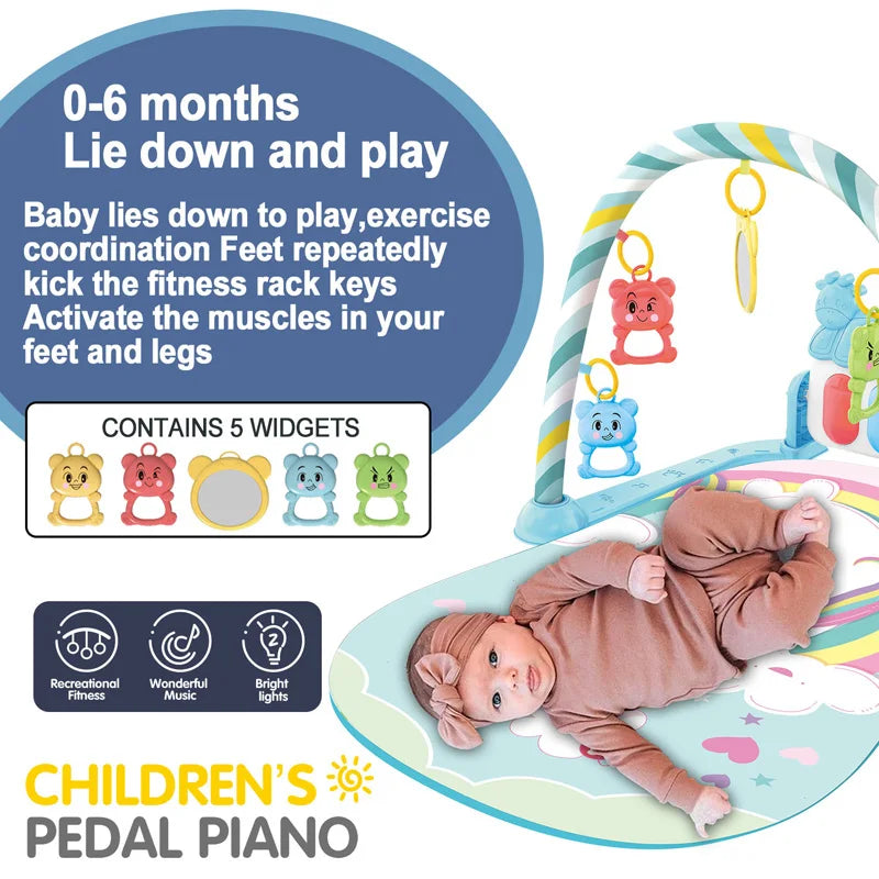 Baby Fitness Stand Music Play Gym Activity Toys Newborn Piano Crawling Blanket Pedal