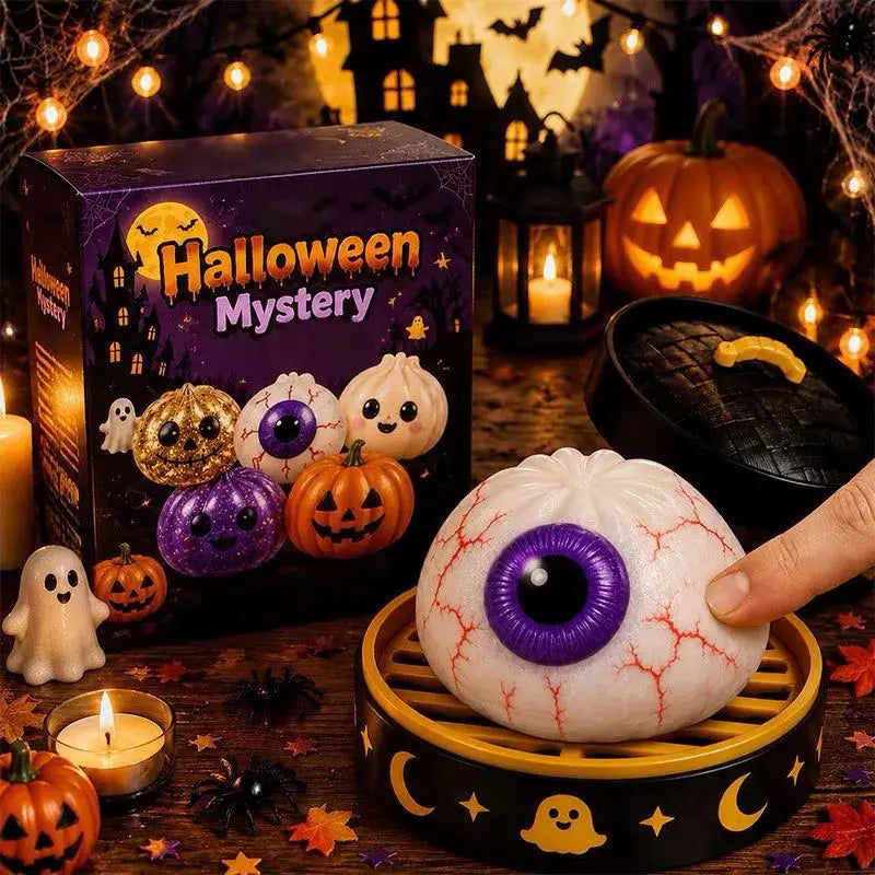 5.5cm Soft Squishy Dumpling Toy With Halloween Theme Steamed Box