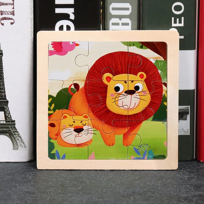 11X11CM Kids Wooden Puzzle Cartoon Animal Traffic Tangram Wood Puzzle Toys