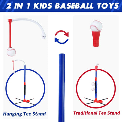 3-in-1 Kids Baseball Toy Set with Hanging Ball Stand