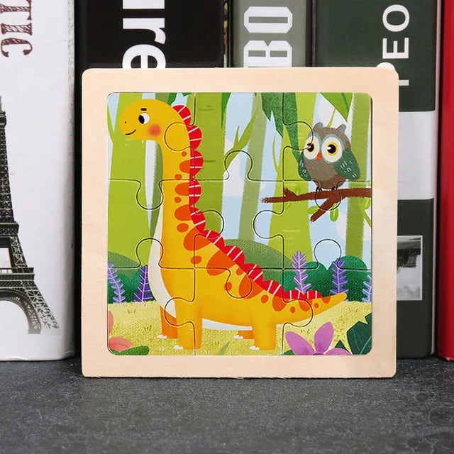 11X11CM Kids Wooden Puzzle Cartoon Animal Traffic Tangram Wood Puzzle Toys
