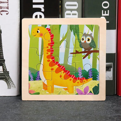 11X11CM Kids Wooden Puzzle Cartoon Animal Traffic Tangram Wood Puzzle Toys