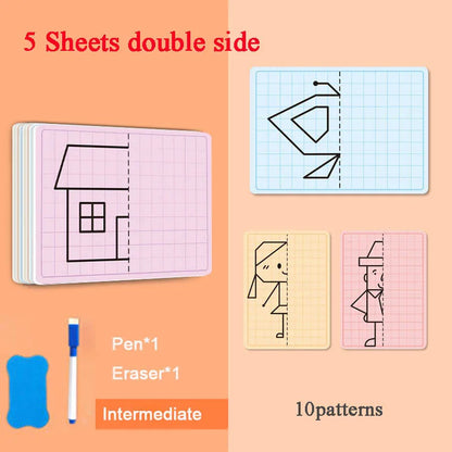 Kids Symmetrical Drawing Toy Cartoon Lattice Writing Board Reusable Pen