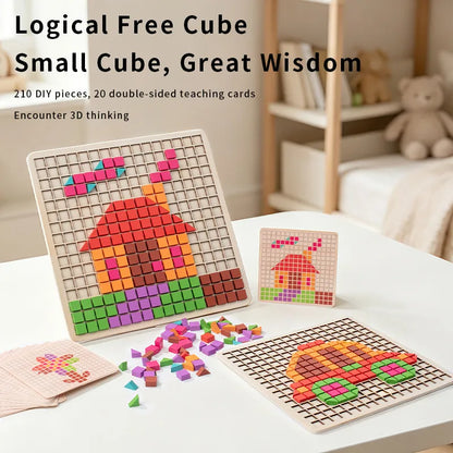 3D Pixel Particle Wooden Blocks Mosaic Puzzle, Pointillism Educational Building Toy
