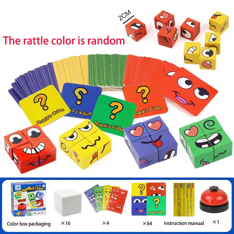 Kids Face Change Expression Puzzle Building Blocks Montessori Cube Table Game Toy