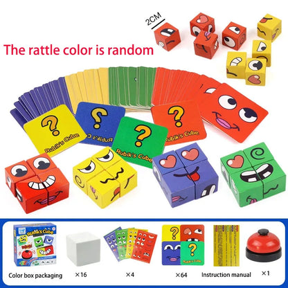 Kids Face Change Expression Puzzle Building Blocks Montessori Cube Table Game Toy