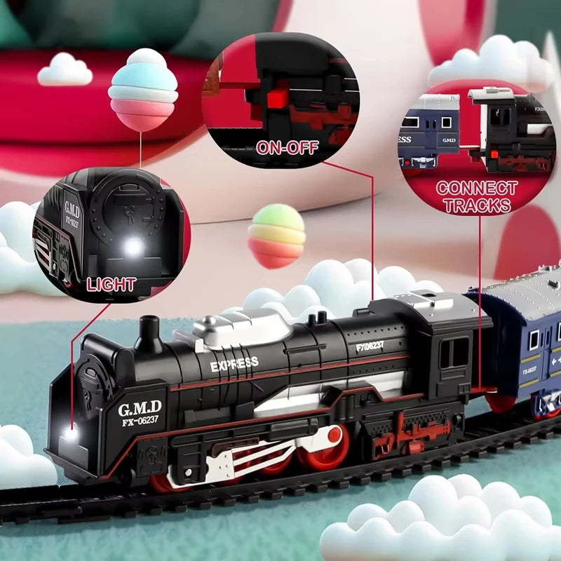 Classical Railway Freight Train Toy Electric Christmas Train Track Set with Light