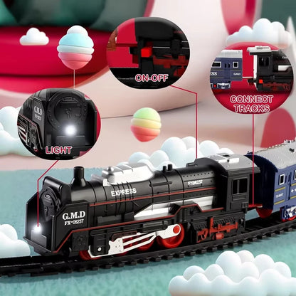 Classical Railway Freight Train Toy Electric Christmas Train Track Set with Light