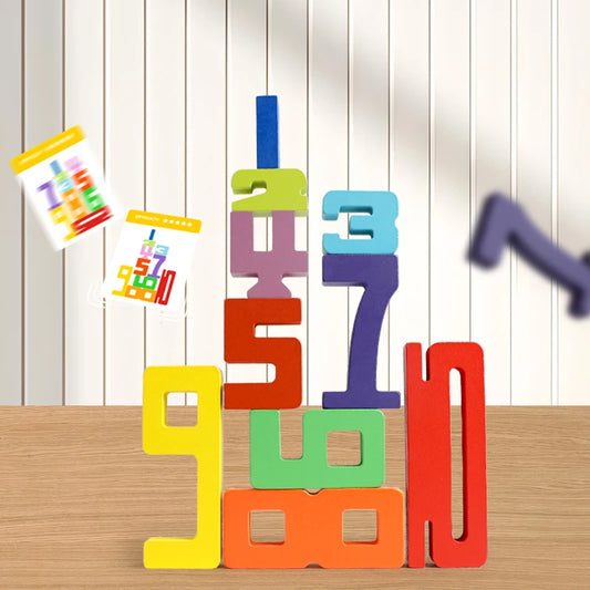 Colorful Building Blocks Wooden Toys Stacking Games Montessori Toys with Cards Digit Blocks