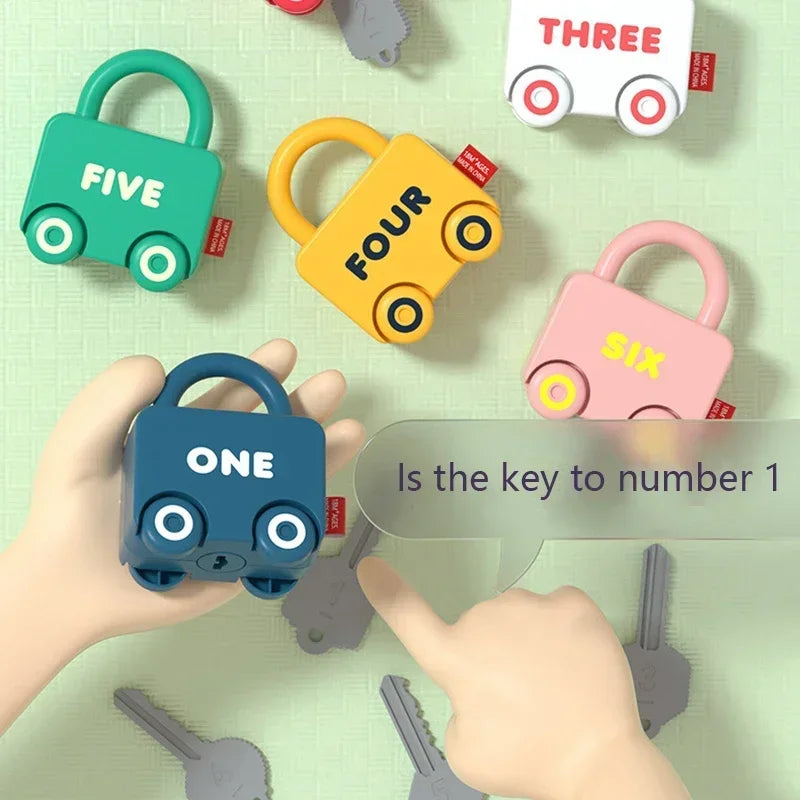 Number Matching Lock Toys Baby Learning Lock with Key Car Game