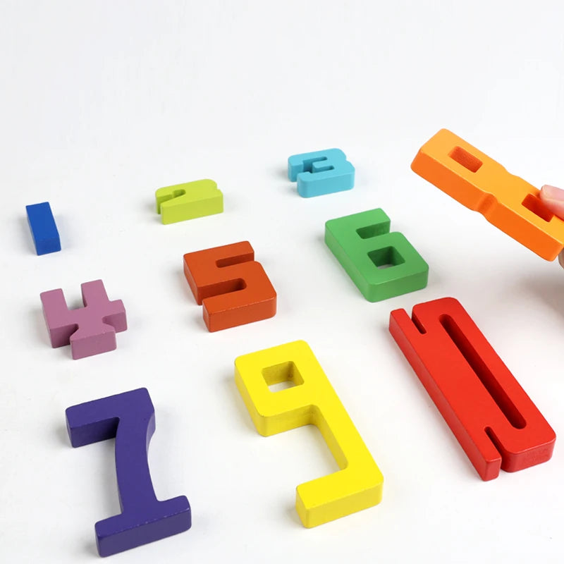 Colorful Building Blocks Wooden Toys Stacking Games Montessori Toys with Cards Digit Blocks
