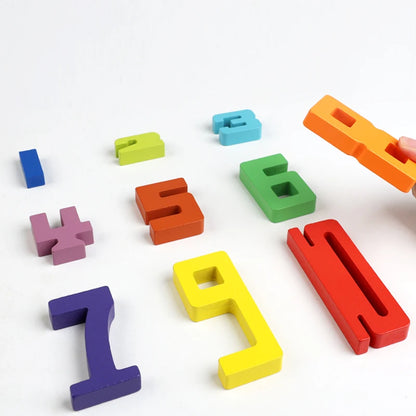 Colorful Building Blocks Wooden Toys Stacking Games Montessori Toys with Cards Digit Blocks