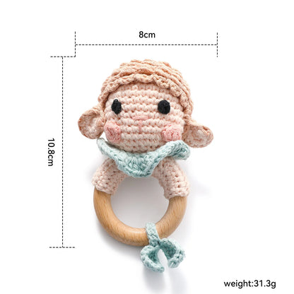 1PC Crochet Animal Bear Rattle Toy Soother Bracelet Wooden Teether Ring