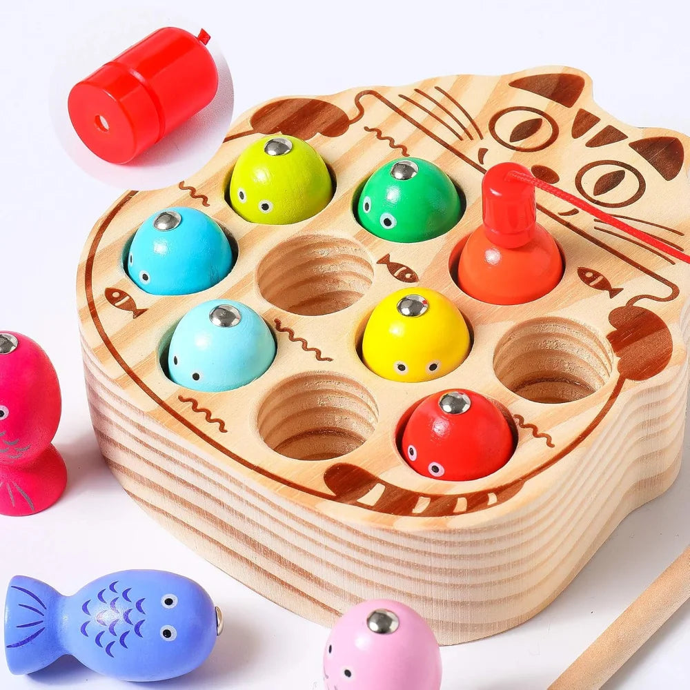 Montessori Magnetic Wooden Fishing Game for Toddlers