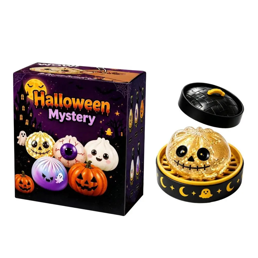 5.5cm Soft Squishy Dumpling Toy With Halloween Theme Steamed Box