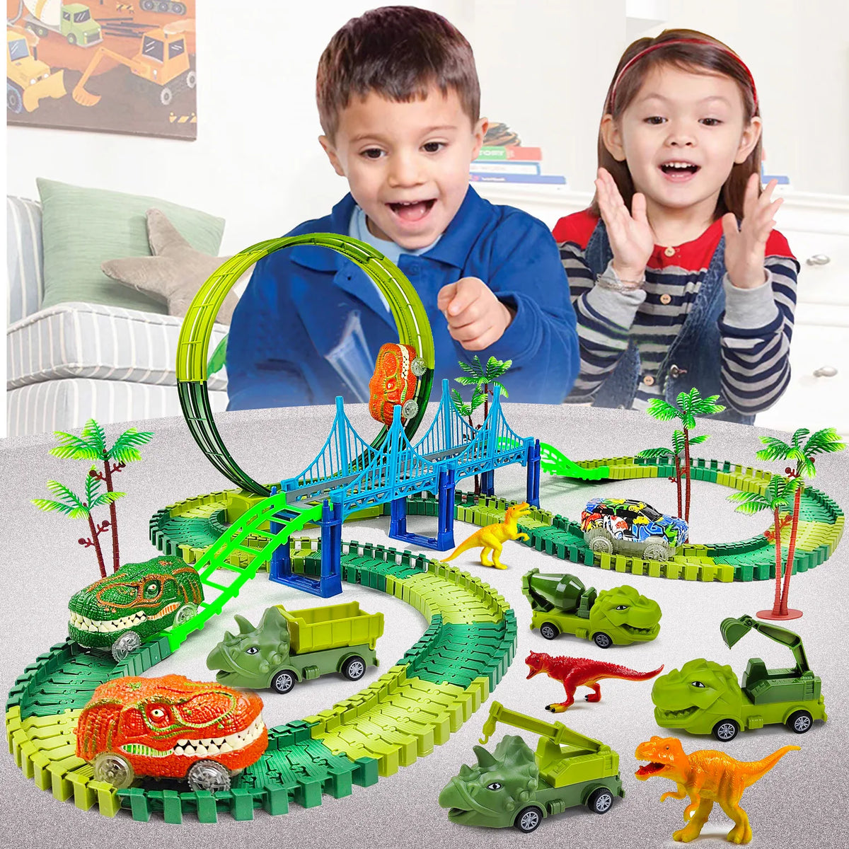Children Electric Magic Climbing Dinosaur Track Toy Engineering Car Kids Track
