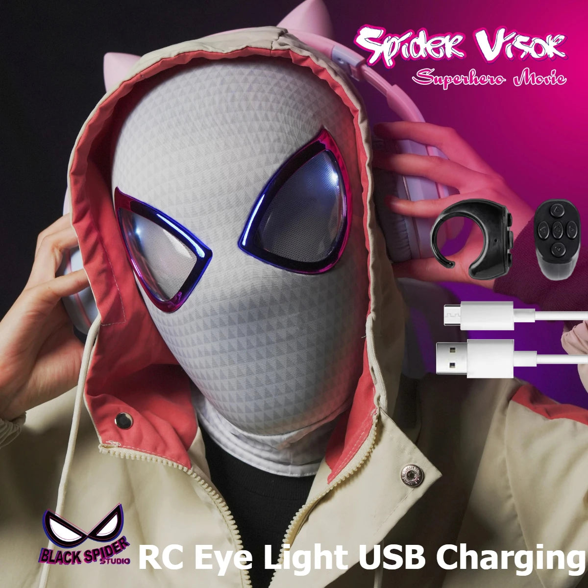 In Stock Miles Spider-Man 1:1 Scale Electronic Mask With Moving Glowing Eyes