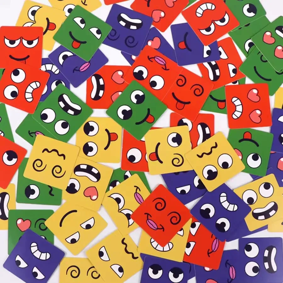 Kids Face Change Expression Puzzle Building Blocks Montessori Cube Table Game Toy