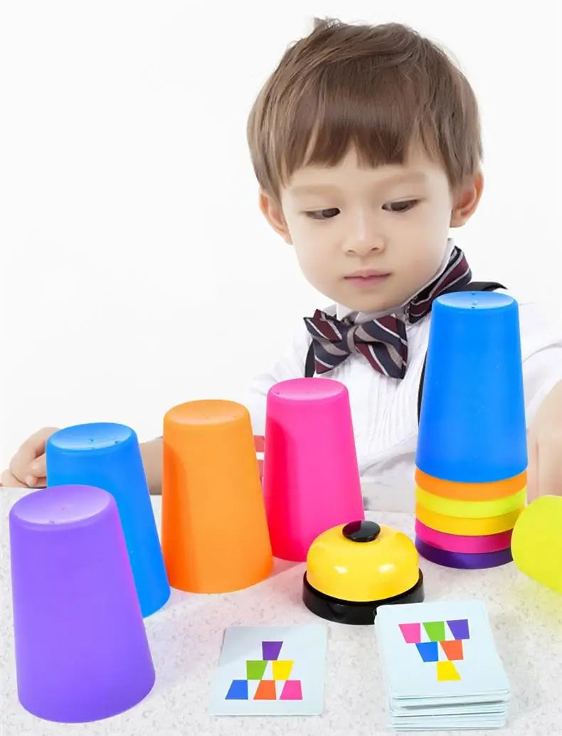 Montessori Toys Stack Cup Game With Card Educational Intellectual Enlightenment