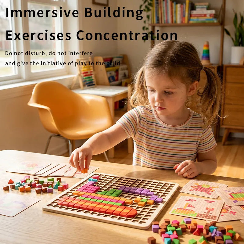 3D Pixel Particle Wooden Blocks Mosaic Puzzle, Pointillism Educational Building Toy