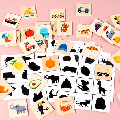 Wooden Montessori Kids Toy Find Shape Animal Fruit Shadow Matching