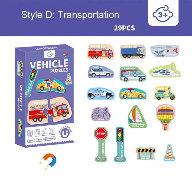 Magnetic Cognitive Matching Puzzle Letters Numbers Animal Vehicle