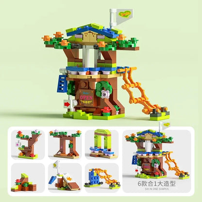 Mini size 6 In 1 Building Blocks DIY Police Car Fire Truck Castle