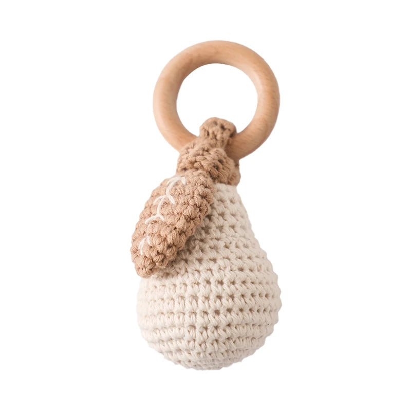 1PC Crochet Animal Bear Rattle Toy Soother Bracelet Wooden Teether Ring