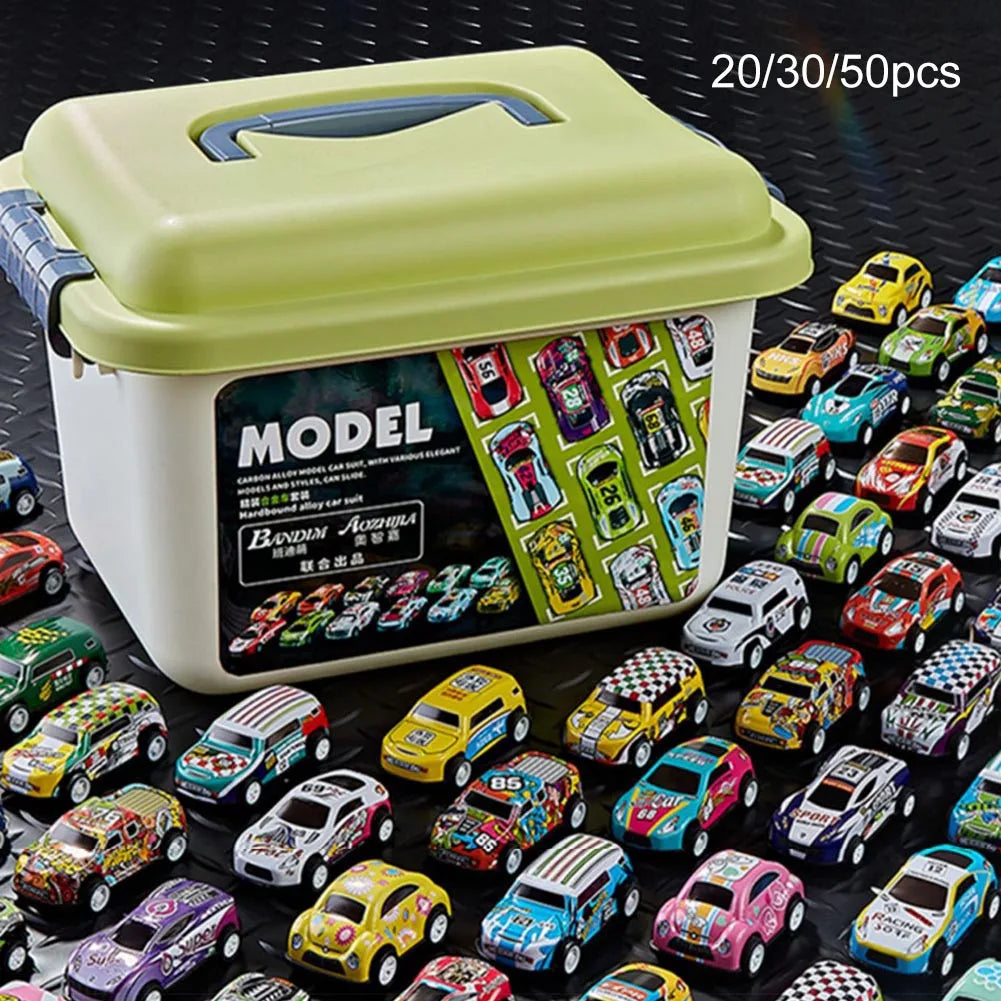 10/20/30 Pcs Alloy Pull Back Car Model Cool Boy Inertial Racing Cars with Storage Box