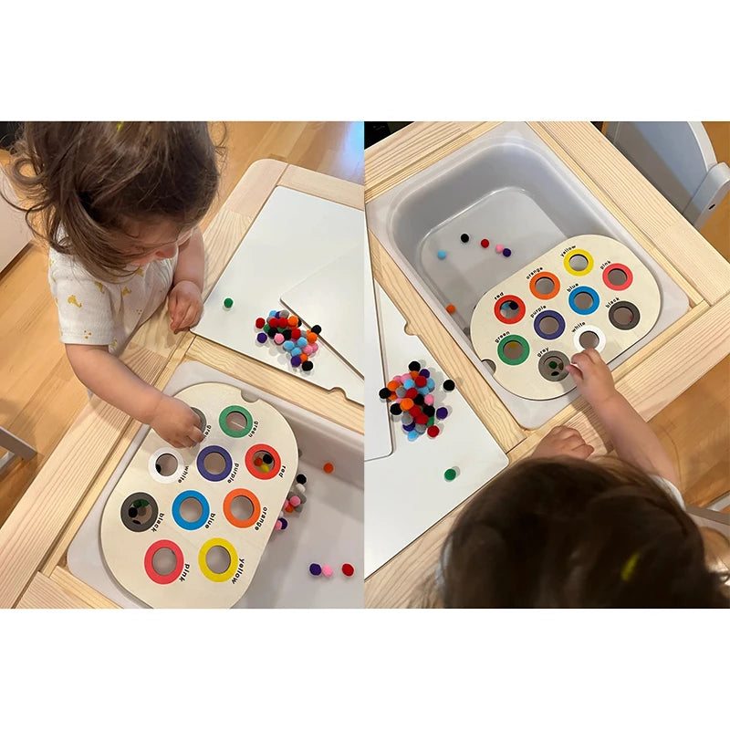 Children's Sensory Tray Table Color Hairball Game Wooden Tile Montessori