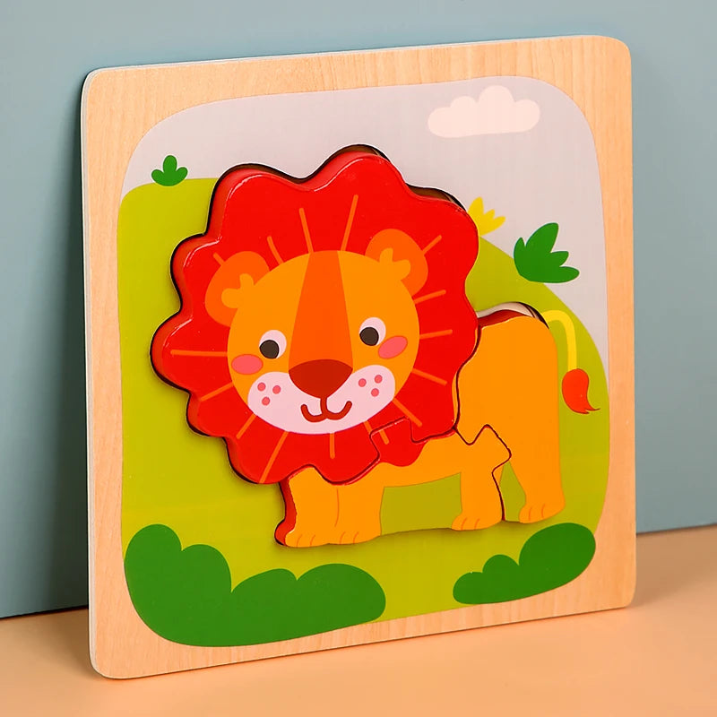 Montessori Wooden Toys Wood Puzzle Cartoon Animals Cognitive Jigsaw Puzzle