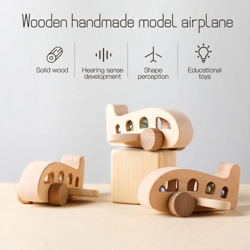 Montessori Baby Wooden Plane Toys Glass Beads Plane Children Toy