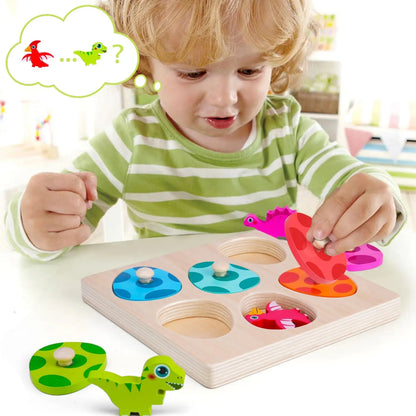 Wooden Dinosaur Jigsaw Puzzle Toys Montessori Peg Puzzle Game