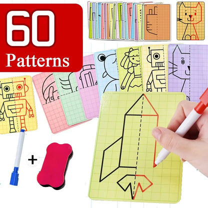 Kids Symmetrical Drawing Toy Cartoon Lattice Writing Board Reusable Pen