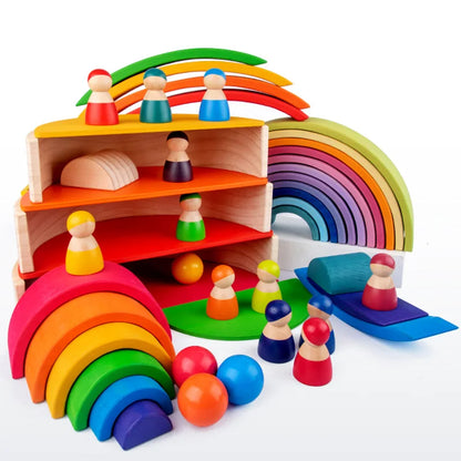 Wooden Rainbow Block Colorful Stacking Building Block
