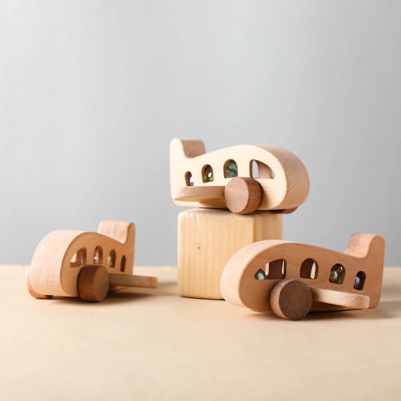 Montessori Baby Wooden Plane Toys Glass Beads Plane Children Toy