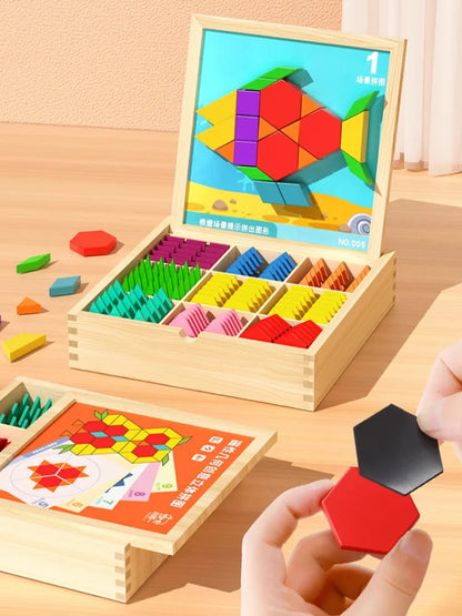 128pcs Magnetic Puzzle Tangram Geometric Building Blocks Baby Kindergarten Educational