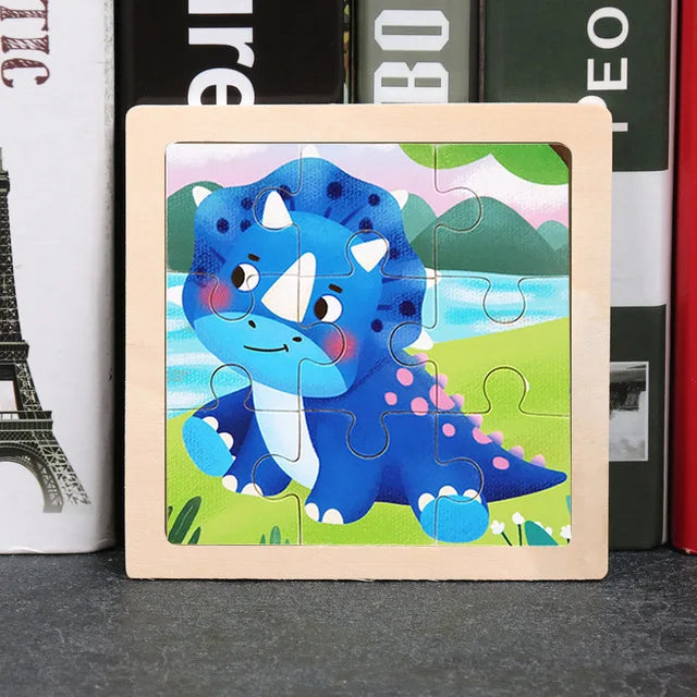 11X11CM Kids Wooden Puzzle Cartoon Animal Traffic Tangram Wood Puzzle Toys