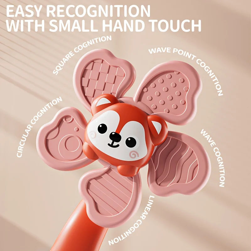 Baby Suction Cup Windmill Toy - Manual Rotating Wind- Spinner with & Bear Animal Shapes