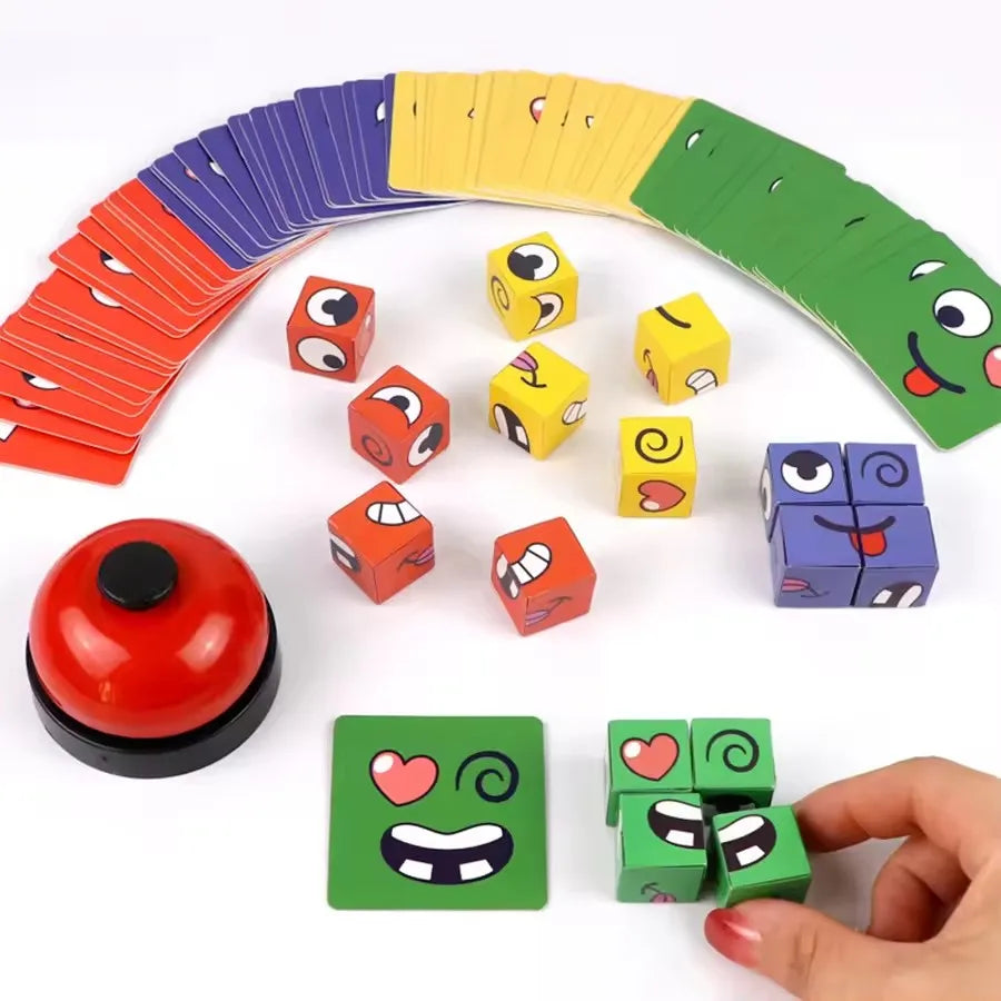 Kids Face Change Expression Puzzle Building Blocks Montessori Cube Table Game Toy