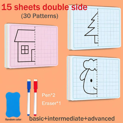 Kids Symmetrical Drawing Toy Cartoon Lattice Writing Board Reusable Pen