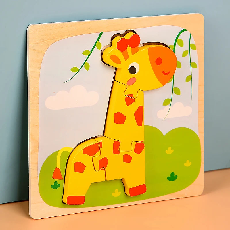 Montessori Wooden Toys Wood Puzzle Cartoon Animals Cognitive Jigsaw Puzzle