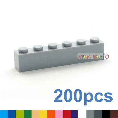 200pcs Building Blocks DIY thick 1x6 Dots 16Color Bricks Size