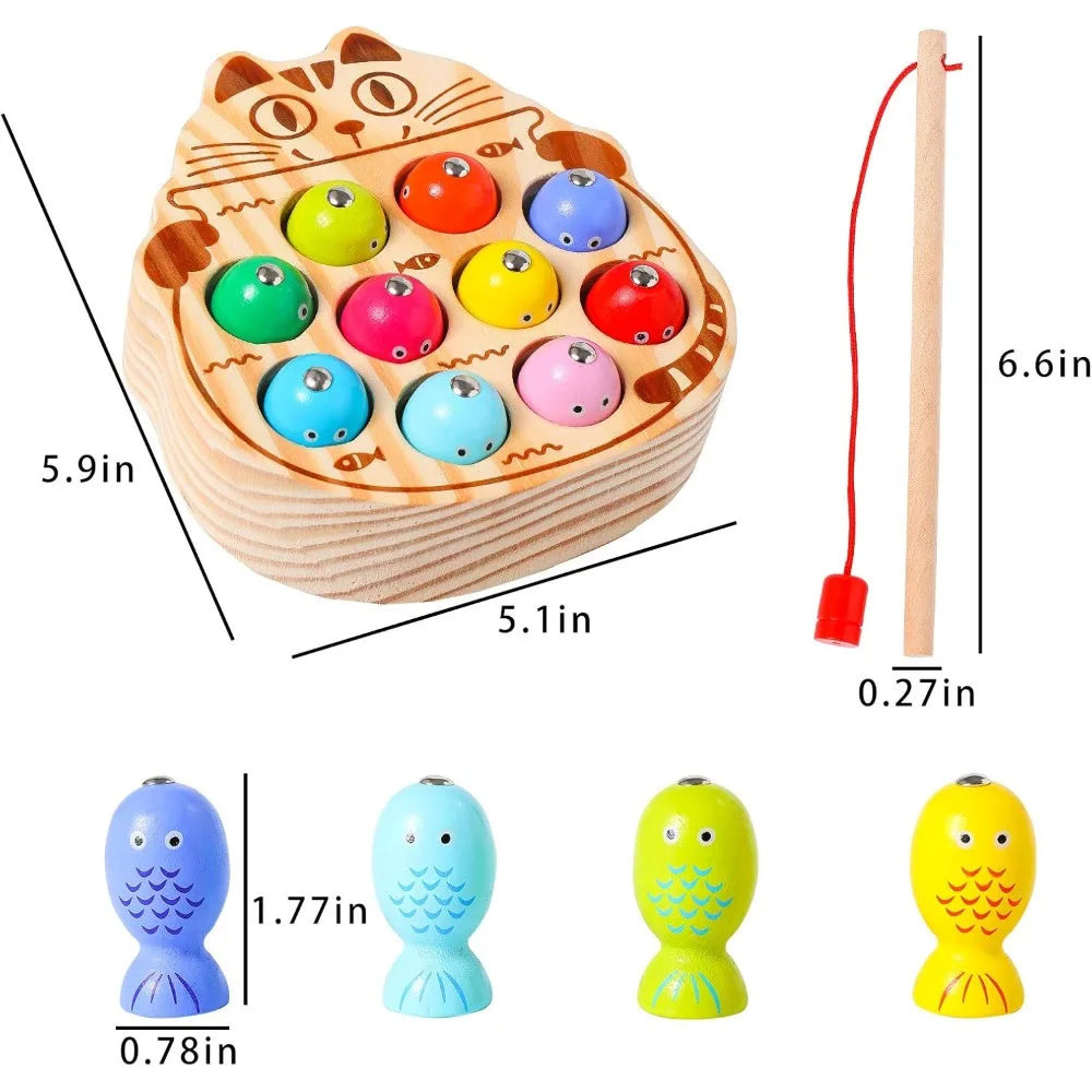 Montessori Magnetic Wooden Fishing Game for Toddlers