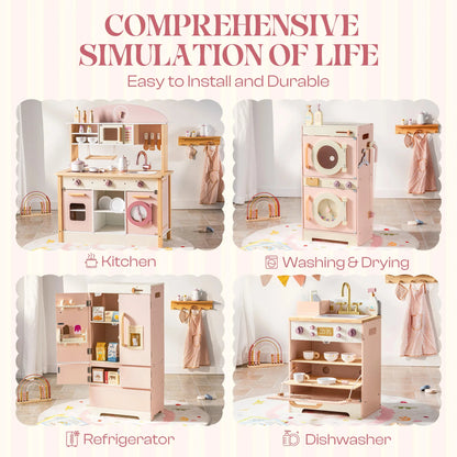 Robud Kids Wooden Pink Play Kitchen All in 1 Corner Set Includes Oven