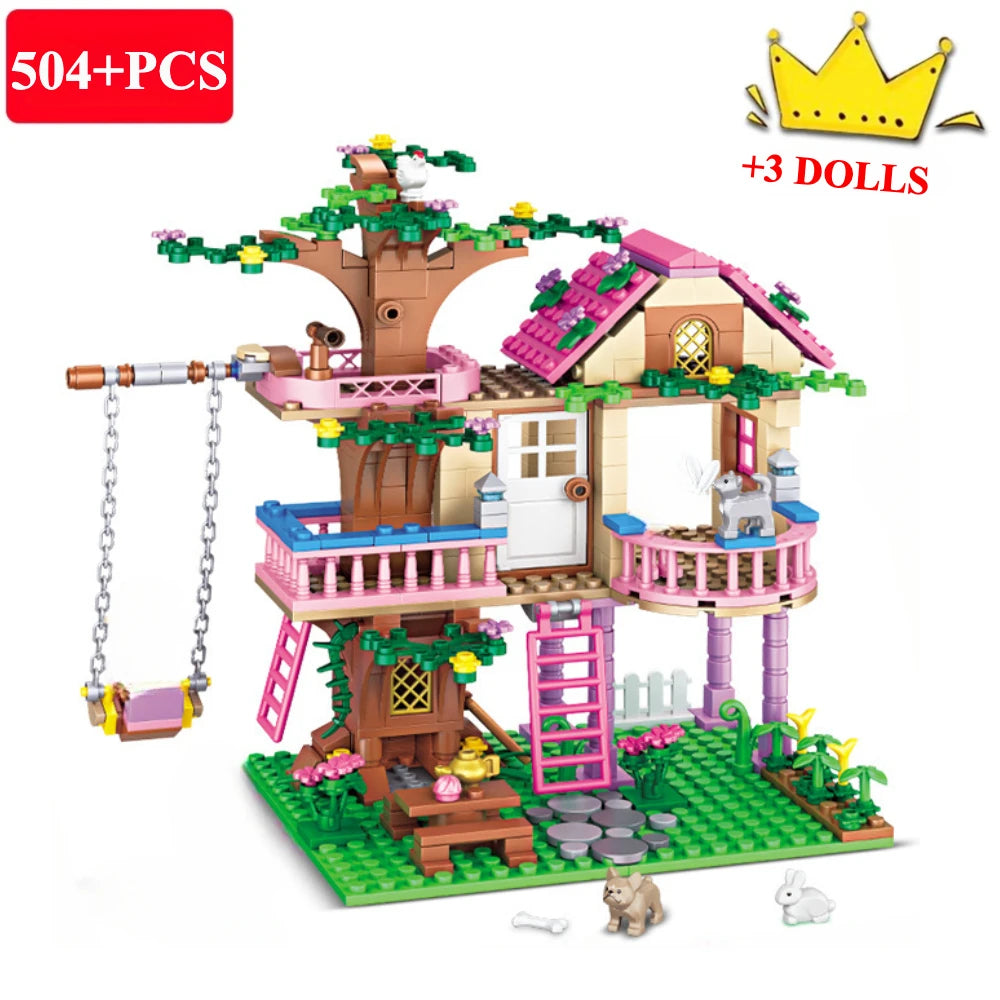 Friends City Tree House Summer Holiday Villa Castle Building Blocks