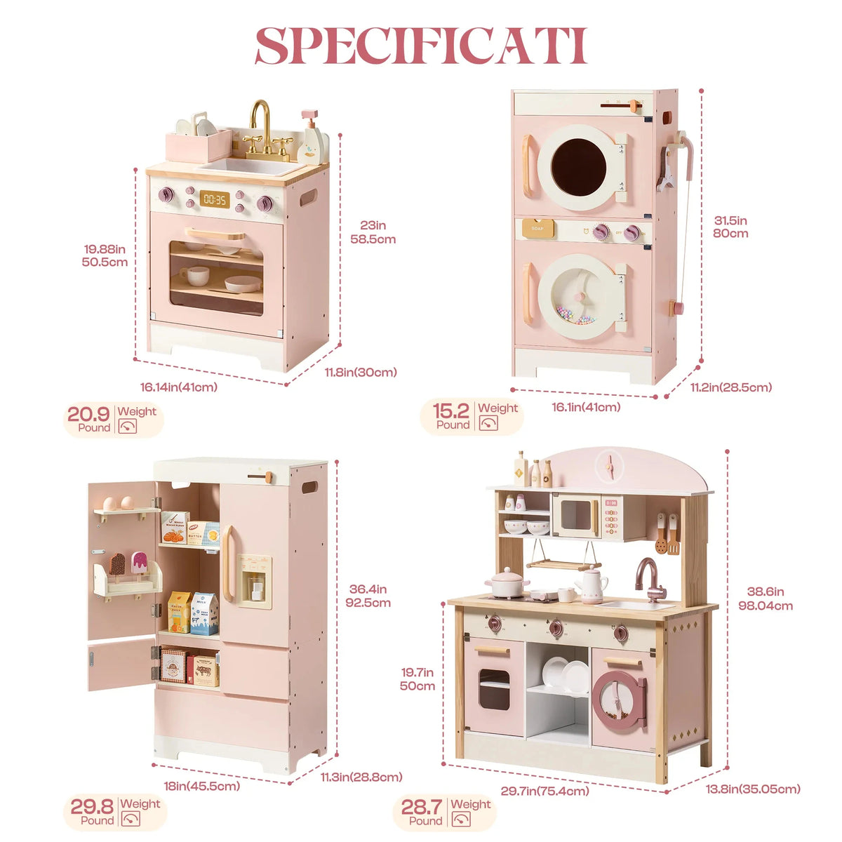 Robud Kids Wooden Pink Play Kitchen All in 1 Corner Set Includes Oven