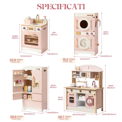 Robud Kids Wooden Pink Play Kitchen All in 1 Corner Set Includes Oven