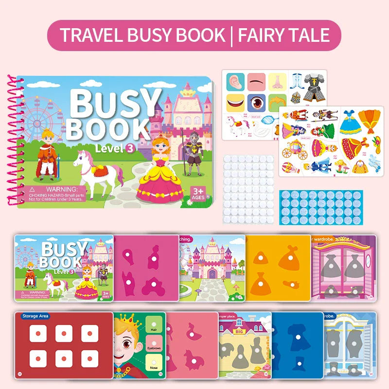 Children Quiet Busy Book 4 Themes Cartoon Travel Sticker Books